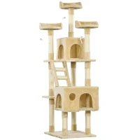 PawHut Rascador Árbol para Gatos Grande 60x50x181 cm con Poste de Arañar Múltiples Plataformas Escaleras Cuevas Juguetes Centro de Actividades Beige(m-1)