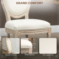 HOMCOM Lot de 2 chaises de Salle à Manger - Chaise de Salon médaillon Style Louis XVI - Bois Massif sculpté, patiné - Aspect Lin Beige(m-5)