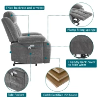 Electric Power Lift Recliner Chair with Massage and Heat, USB Ports and Storage Pocket, Easy Assembly and Support, 95L x 94W x 107H cm, Grey(m-7)