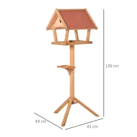 PawHut Wooden Bird Feeder Table Freestanding for Garden Outside with Weather Resistant Roof 49 x 45 x 139 cm Natural(m-3)