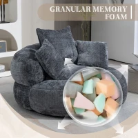 Chenille Bean Bag Chair with Memory Foam Filling, High Back Lounger with Three Pillows for Adults and Kids, 108L x 108W x 52H cm, Gray(m-4)