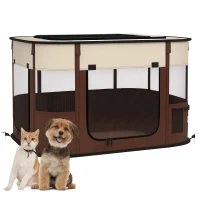 PawHut Foldable Dog Pen with Storage Bag for Indoor/Outdoor Use, Portable Pet playpen, with Ground Stakes - Brown(m-10)