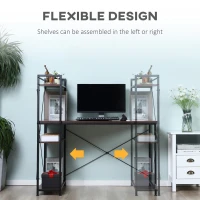 HOMCOM Computer Desk with Storage Shelves, Industrial Writing Table, Study Workstation for Home Office with Metal Frame, Walnut and Black(m-4)