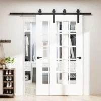 HOMCOM 2M Kit porte coulissante de grange, rail porte coulissante double de 100 cm de large, épaisseur 35-40 mm, charge 90 kg(m-6)