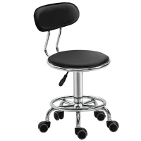 HOMCOM Tabouret à roulettes tabouret de massage pivotant 360° - ergonomique avec dossier - hauteur assise réglable 43,5-59 cm - revêtement synthétique noir et métal chromé(m-11)