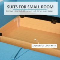 HOMCOM Slaapbank, 2-zitsbank, met verborgen opbergruimte, Pollycotton, Lichtblauw, 152 x 101 x 81cm(m-5)