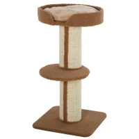 PawHut 2-Tier Cat Kitten Resting Tree w/ Top Basket Cushion Sisal Post Brown(m-11)