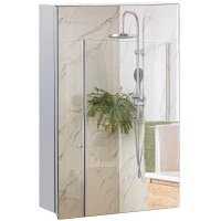 kleankin Armário de Casa de Banho com Espelho Armário de Parede para Casa de Banho com Porta e 3 Prateleiras de Armazenamento para Duche 39x12x60cm Prata(m-10)