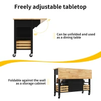 Rolling Kitchen Island Trolley with Adjustable Shelf, Spice Rack and 3 Drawers, Smooth-Rolling Casters for mobility, 120L x 45W x 90H cm, Black(m-6)