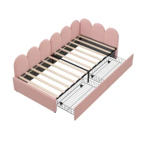 Single Velvet Daybed with Two Storage Drawers, Modern Youth Bed Frame with Wooden Slats, Easy Assembly, 202L x 97W x 73H cm, Pink(m-10)