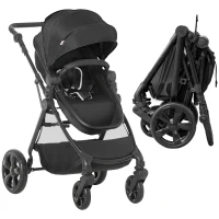 HOMCOM Foldable Baby Stoller, with Reclining Backrest, Adjustable Canopy, for Ages 0-36 Months - Black(m-1)
