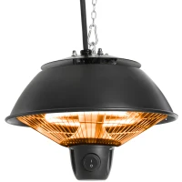 Outsunny Ceiling Mounted Electric Heater, 600W Hanging Halogen Light with Adjustable Hook Chain, Black Aluminium Frame(m-7)