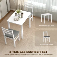 HOMCOM 3-delig Eettafelset met 2 Stoelen, Keukentafel voor compacte ruimtes, Geplofte stoelen, Ruimtebesparend, MDF, Wit(m-4)