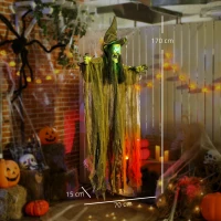 Outsunny 170 cm Life Size Hanging Halloween Animated Witch with Glowing LED Eyes, Spooky Witch Scary Halloween Decorations, Battery Operated, Indoor Party Props(m-3)