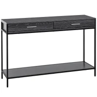 HOMCOM Console Table Worktop Bottom Shelf Home Two Drawer Industrial Minimal Style Grey Wood Tone Effect(m-10)