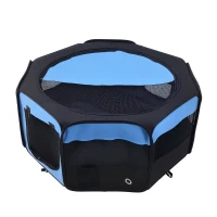 PawHut Portable Cat Dog Playpen Pet Puppy Rabbit Guinea Pig Pen Run Dia 90 x 41H cm Indoor & Outdoor Blue(m-10)