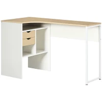 HOMCOM L Shaped Desk, 120cm Computer Desk, Corner Desk with 2 Drawers and 3 Storage Compartments for Home Office, Study Workstation, Oak(m-10)