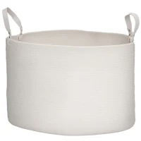 HOMCOM Coș pentru Rufe de 88L, Portabil și Pliabil cu Mânere, Coș de Rufe din Bumbac Natural, Ø56x35,5 cm, Alb Crem(m-1)