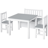HOMCOM Ensemble de table et chaises enfant - set de 4 pièces - table, 2 chaises, banc coffre 2 en 1 - MDF pin blanc gris