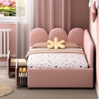 Single Velvet Daybed with Two Storage Drawers, Modern Youth Bed Frame with Wooden Slats, Easy Assembly, 202L x 97W x 73H cm, Pink(m-8)