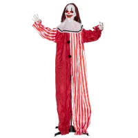 Outsunny 165 cm Life Size Halloween Animated Clown with Red Light Up Eyes, Sound Activated Moving Body, Scary Clown Halloween Decorations, Battery Operated, Indoor Party Props(m-1)