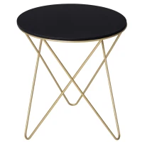 HOMCOM Round Coffee Table, Sofa End Table with Metal Crossed Legs, Modern Living Room Table - Black, Gold Tone (Φ43cm)(m-10)