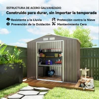 Outsunny Cobertizo de Jardín 2,42 m² 213x130x185 cm con 2 Puertas Corredizas Techo Inclinado y 4 Ventanas Efecto Madera(m-4)