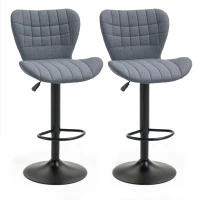 HOMCOM Lot de 2 Tabouret de Bar Design Dossier incurvé capitonné Hauteur d'assise réglable 61-81 cm pivotant 360° Repose-Pied Velours Gris(m-1)