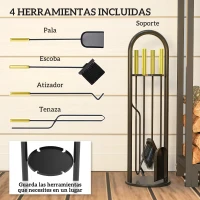 Outsunny Juego de Utensilios para Chimenea de 5 Piezas de Metal con Escoba Pala Tenazas Atizador y Soporte 20x20x71 cm Dorado(m-4)