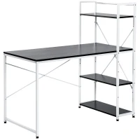 HOMCOM Computer Desk with Storage Shelves, Industrial Writing Table, Study Workstation for Home Office with Metal Frame, Black and White(m-11)