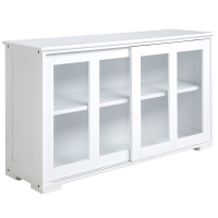 HOMCOM Aparador de Cocina Moderno Mueble Auxiliar con 2 Puertas Corredizas de Vidrio y Estante Ajustable 107x33x62,5 cm Blanco