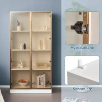 LED Display Cabinet with Tempered Glass Doors, Adjustable Shelves and Smart APP-Controlled RGB Lighting, 160L x 80W x 40H cm, White(m-7)