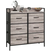 HOMCOM Rustic Chest of Six Fabric Drawers - Grey Wood Effect(m-10)