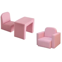 HOMCOM Fauteuil Enfant Multifonction 2 en 1 Ensemble Chaise Table permutable pour Enfant revêtement synthétique Rose(m-11)