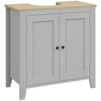 kleankin Mueble para Debajo del Lavabo Armario Bajo con 2 Puertas y Estante Ajustable Estilo Moderno 60x30x60 cm Gris(m-10)