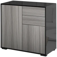 HOMCOM High Gloss Frame Sideboard, Push-Open Design with 2 Drawer for Living Room, Bedroom, 74H x 79W x 36Dcm, Light Grey and Black(m-1)