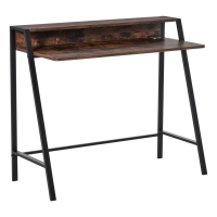 HOMCOM Compact Computer Table, Writing Desk for Home Office with Storage Shelf and Steel Frame, Rustic Brown