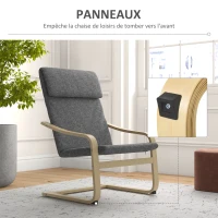 HOMCOM Fauteuil de salon, fauteuil chambre avec accoudoirs incurvés, coussin, tissu aspect lin, 65 x 79 x 98 cm, gris(m-7)
