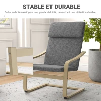 HOMCOM Fauteuil de salon, fauteuil chambre avec accoudoirs incurvés, coussin, tissu aspect lin, 65 x 79 x 98 cm, gris(m-4)