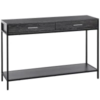 HOMCOM Console Table Worktop Bottom Shelf Home Two Drawer Industrial Minimal Style Grey Wood Tone Effect(m-1)