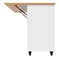 Rolling Mobile Kitchen Island Cart with Drawer and Storage Cabinet, Drop Leaf and Multi-Functional Design, 133L x 70W x 88H cm, White(m-9)