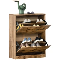 HOMCOM Industrial Shoe Cabinet with 2 Flip Drawers, Narrow Shoe Storage Cabinet for 12 Pairs, Freestanding Slim Shoe Storage Organiser for Entryway, Hallway, Rustic Brown(m-10)