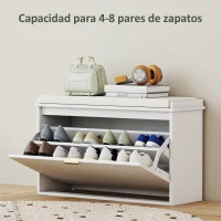 HOMCOM Banco Zapatero con Asiento Acolchado Cajón Abatible y Estante Ajustable para Entrada o Dormitorio 80x26x47,5 cm Blanco(m-5)