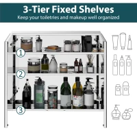 HOMCOM Bathroom Mirror Cabinet - Stainless Steel Wall Mounted Bathroom Storage Cabinet with Double Doors, 60x55cm(m-6)