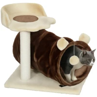 PawHut Arranhador para Gatos com Túnel Cama Plataforma Bola Suspensa e Poste de Juta 45x40x47 cm Marrom Escuro(m-10)