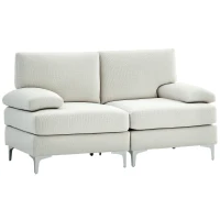 HOMCOM 2 Seater Sofa, Modern Fabric Loveseat with Spring Cushion and Metal Legs, Small Couch for Living Room, Bedroom, Home Office, Reception, Cream White(m-10)