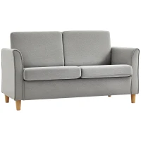 HOMCOM Compact Loveseat Sofa, Modern 2 Seater Sofa for Living Room with Wood Legs and Armrests, Light Grey(m-10)