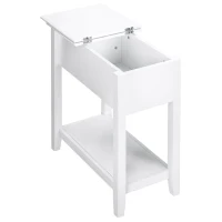 HOMCOM Mesa Auxiliar con Tapa Abatible Estante y Orificio para Cables para Salón Cama Dormitorio 60,5x32,5x70 cm Blanco(m-10)