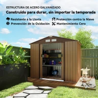 Outsunny Caseta de Jardín 213x130x185 cm Cobertizo Metálico de Exterior para Almacenamiento de Herramientas Caqui(m-4)