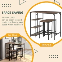 HOMCOM 3 Piece Industrial Bar Table Set, Bar Table with 2 Stools and Side Shelf, Kitchen Table and Chairs for Dining Room, Dinette(m-4)